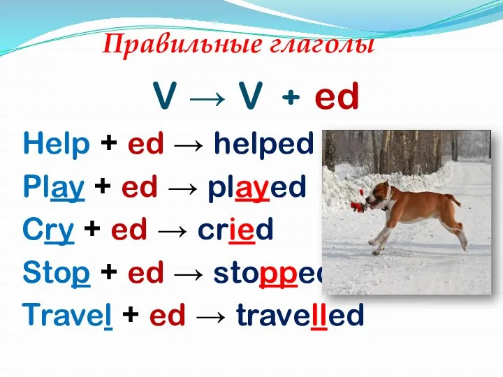 Правильные глаголы V → V + ed Help + ed → helped Play