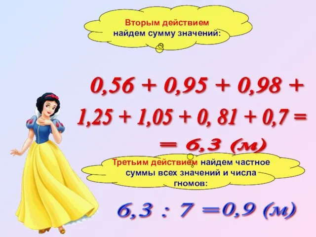 6,3 : 7 = = 6,3 (м) 0,9 (м)