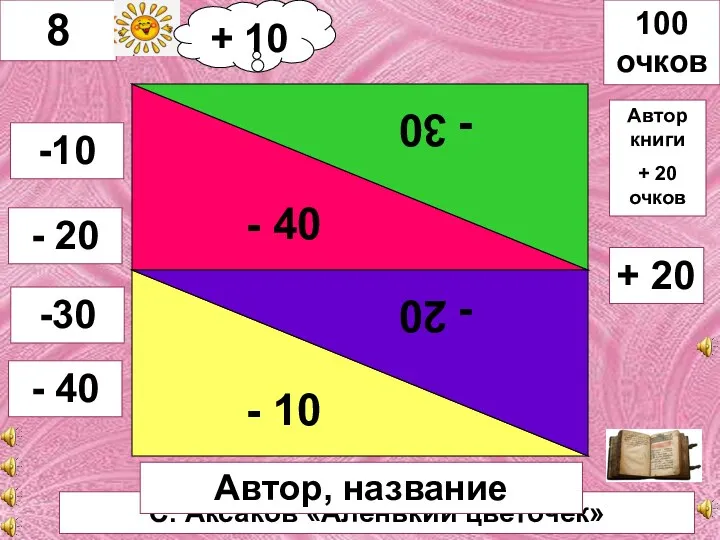 С. Аксаков «Аленький цветочек» - 40 - 30 - 10 - 20 8
