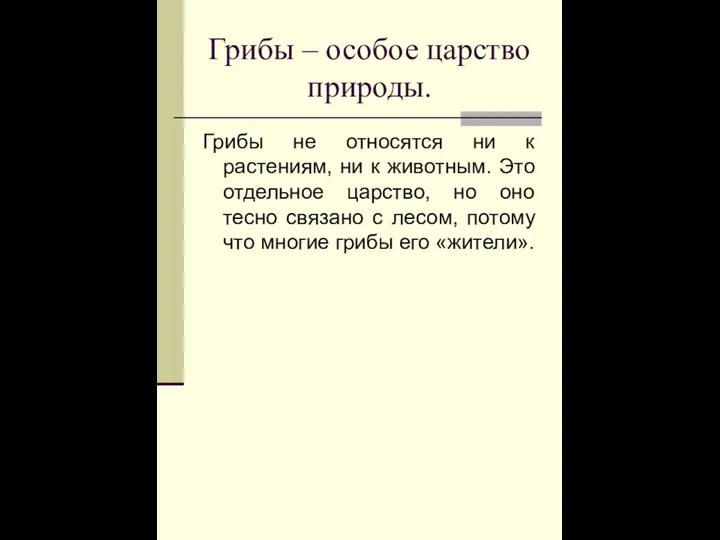 Грибы – особое царство природы. Грибы не относятся ни к