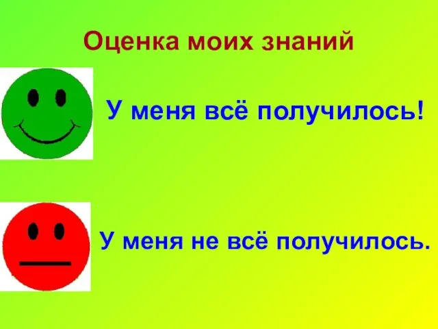 Оценка моих знаний У меня всё получилось! У меня не всё получилось.