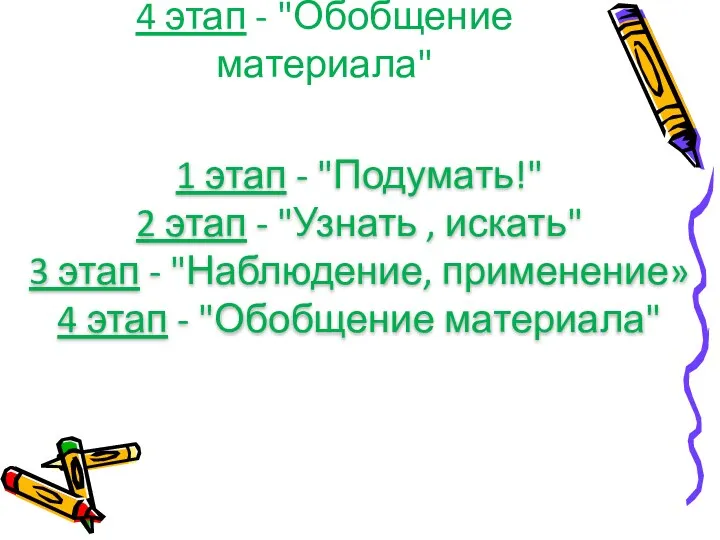 1 этап - "Подумать!" 2 этап - "Узнать , искать"