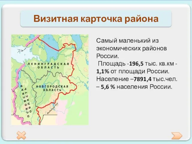 Визитная карточка района Самый маленький из экономических районов России. Площадь