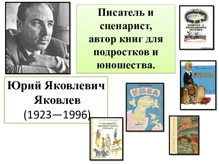 Юрий Яковлевич Яковлев (1923—1996) Писатель и сценарист, автор книг для подростков и юношества.