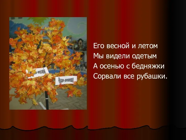 Его весной и летом Мы видели одетым А осенью с бедняжки Сорвали все рубашки.