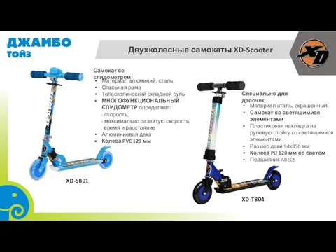 Двухколесные самокаты XD-Scooter XD-SB01 Материал алюминий, сталь Стальная рама Телескопический