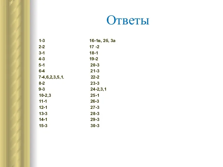 Ответы 1-3 16-1в, 2б, 3а 2-2 17 -2 3-1 18-1