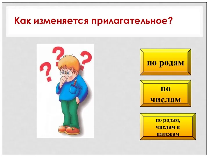 по числам по родам, числам и падежам по родам Как изменяется прилагательное?