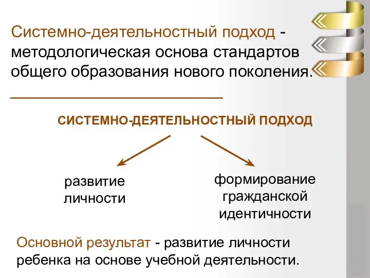 Системно-деятельностный подход - методологическая основа стандартов общего образования нового поколения.