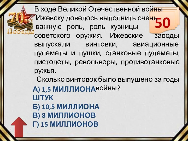 50 В ходе Великой Отечественной войны Ижевску довелось выполнить очень