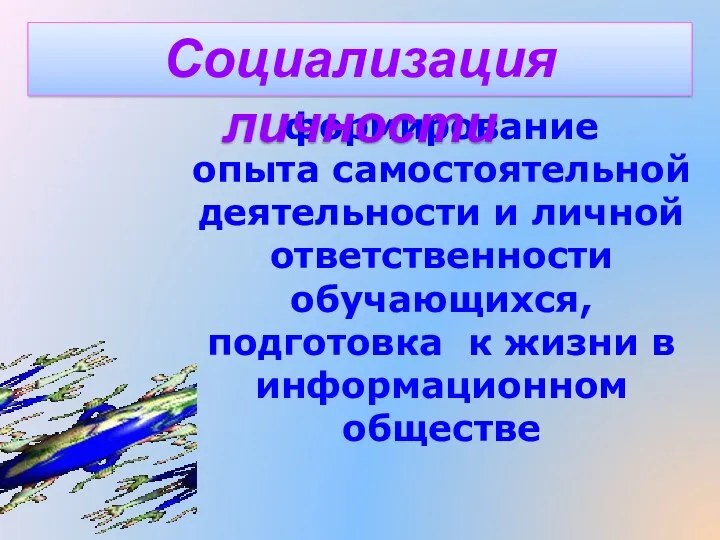 формирование опыта самостоятельной деятельности и личной ответственности обучающихся, подготовка к жизни в информационном обществе Социализация личности