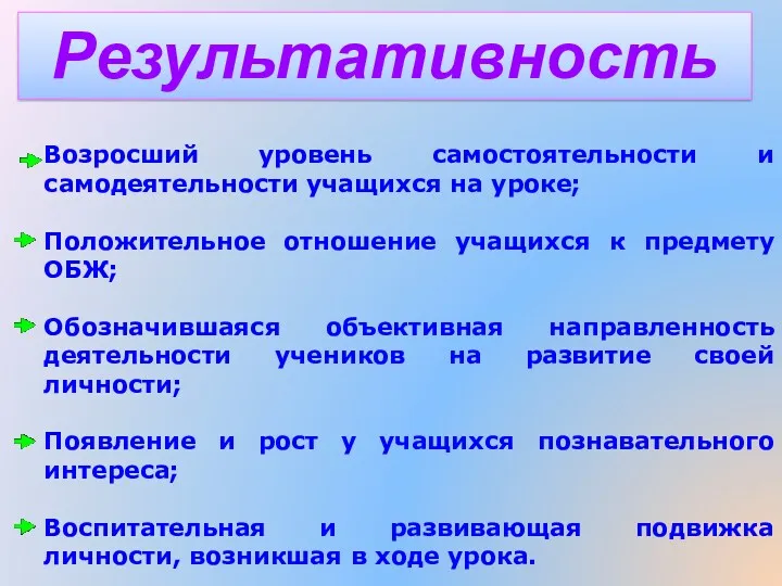 Возросший уровень самостоятельности и самодеятельности учащихся на уроке; Положительное отношение