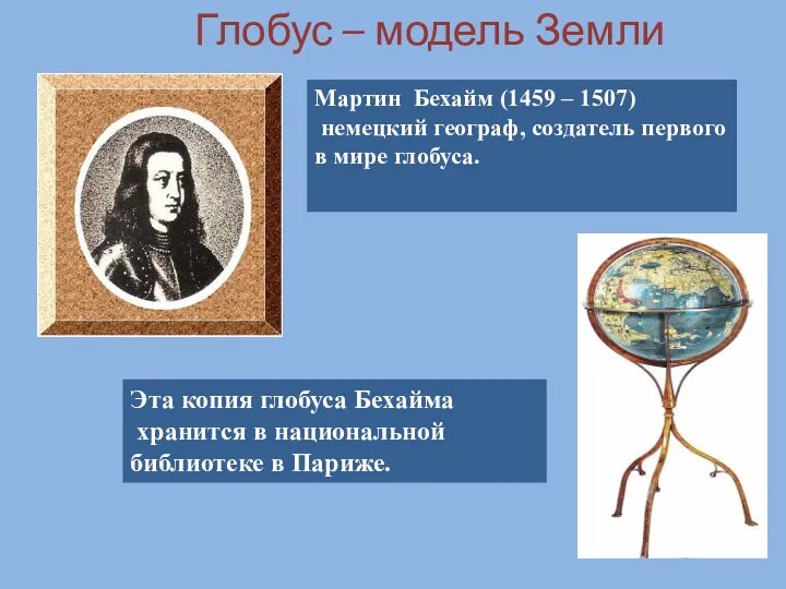 Глобус – модель Земли ервого в мире глобуса. Мартин Бехайм