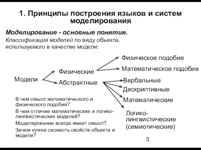 Классификация моделей по виду объекта, используемого в качестве модели: Моделирование