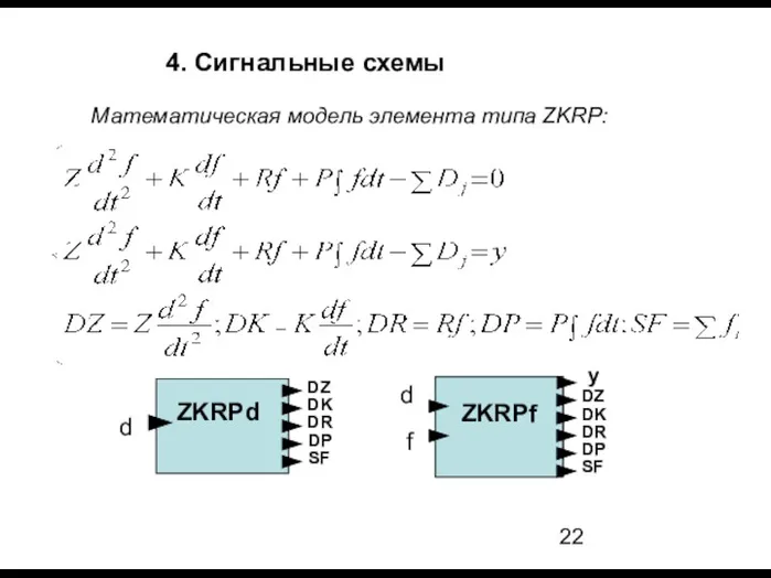 Математическая модель элемента типа ZKRP: 4. Сигнальные схемы