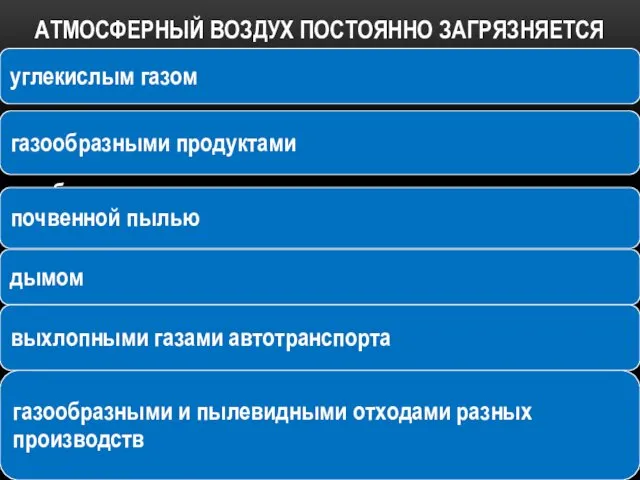 АТМОСФЕРНЫЙ ВОЗДУХ ПОСТОЯННО ЗАГРЯЗНЯЕТСЯ