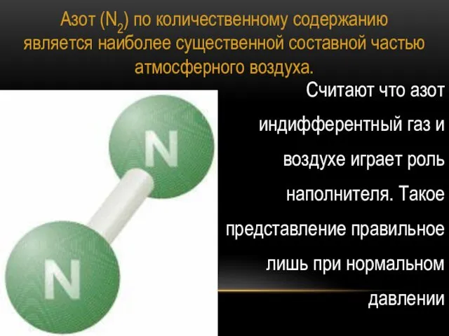 Азот (N2) по количественному содержанию является наиболее существенной составной частью