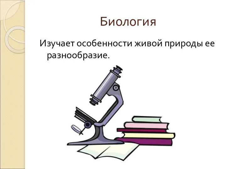 Биология Изучает особенности живой природы ее разнообразие.