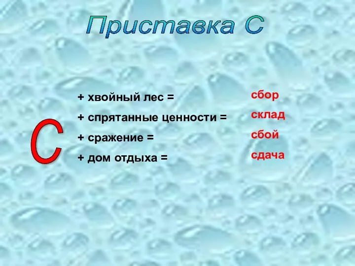 Приставка С С + хвойный лес = + спрятанные ценности