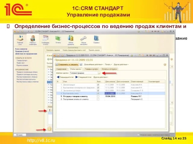 http://v8.1c.ru 1С:CRM СТАНДАРТ Управление продажами Определение бизнес-процессов по ведению продаж