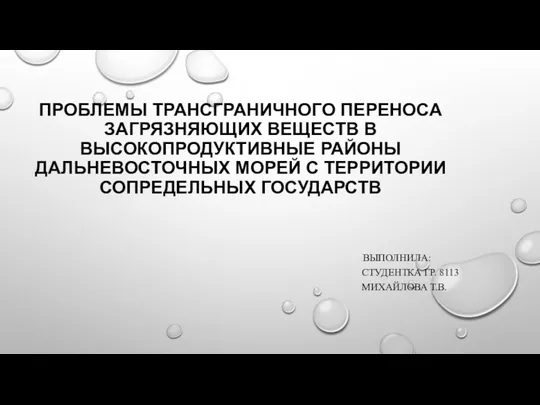 Проблемы трансграничного переноса загрязняющих веществ в районы дальневосточных морей с территории сопредельных государств