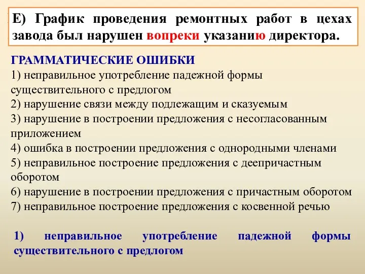 Е) График проведения ремонтных работ в цехах завода был нарушен