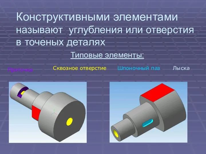 Конструктивными элементами называют углубления или отверстия в точеных деталях Типовые