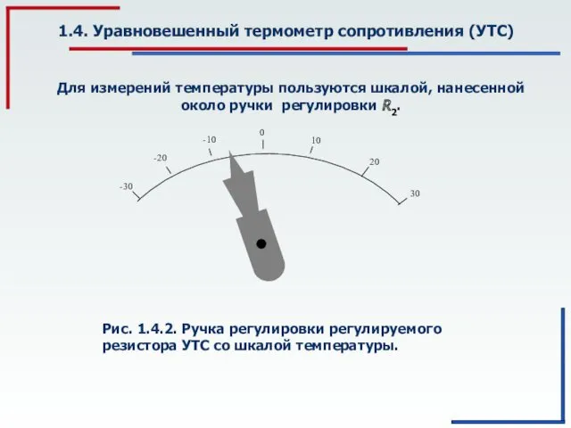 1.4. Уравновешенный термометр сопротивления (УТС) Для измерений температуры пользуются шкалой, нанесенной около ручки регулировки R2.