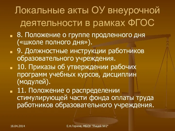 8. Положение о группе продленного дня («школе полного дня»). 9.