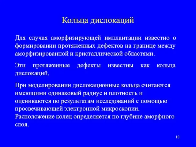 Кольца дислокаций Для случая аморфизирующей имплантации известно о формировании протяженных