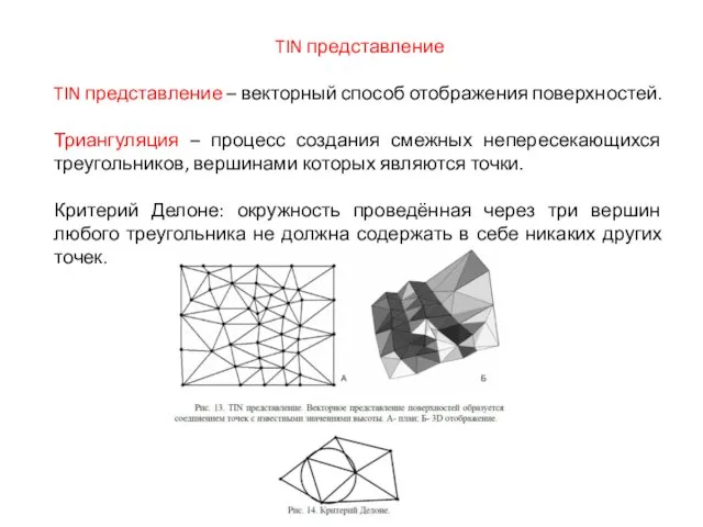 TIN представление TIN представление – векторный способ отображения поверхностей. Триангуляция