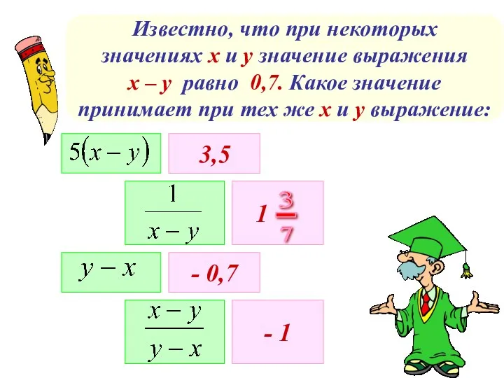 Известно, что при некоторых значениях х и у значение выражения х – у