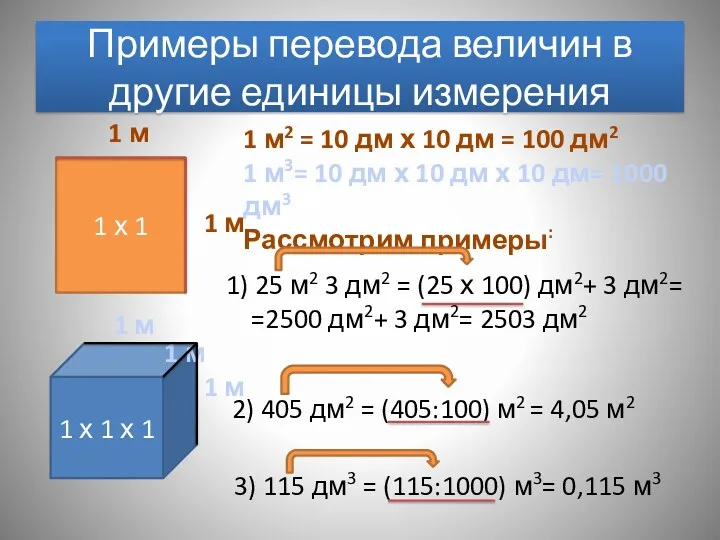 Примеры перевода величин в другие единицы измерения 1 х 1 1 м 1
