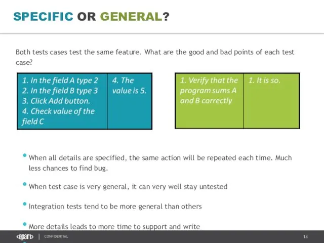 SPECIFIC OR GENERAL? Both tests cases test the same feature.