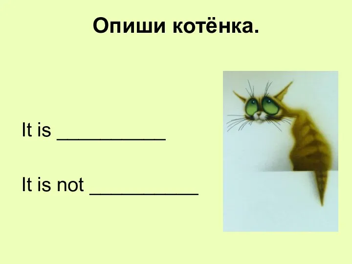 Опиши котёнка. It is __________ It is not __________