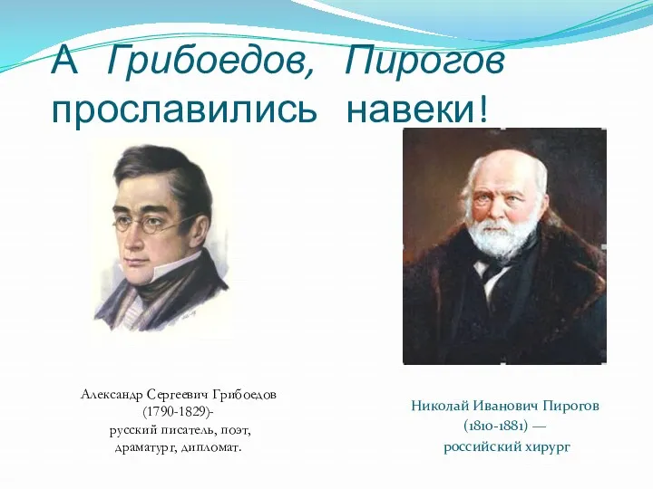 А Грибоедов, Пирогов прославились навеки! Николай Иванович Пирогов (1810-1881) —