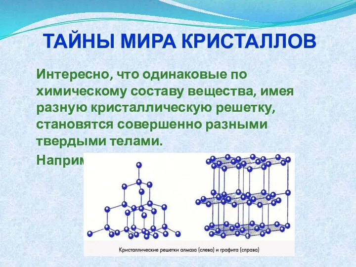 Интересно, что одинаковые по химическому составу вещества, имея разную кристаллическую