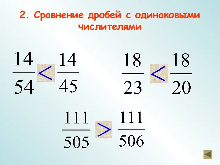 2. Сравнение дробей с одинаковыми числителями и и и