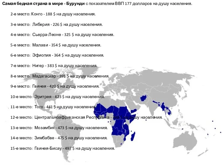 Самая бедная страна в мире - Бурунди с показателем ВВП