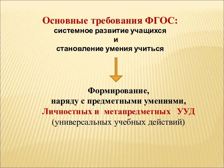 Основные требования ФГОС: системное развитие учащихся и становление умения учиться