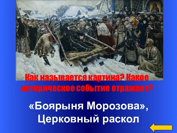 «Боярыня Морозова», Церковный раскол Как называется картина? Какое историческое событие отражает?