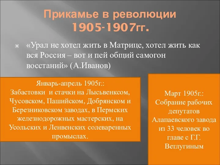 Прикамье в революции 1905-1907гг. «Урал не хотел жить в Матрице,