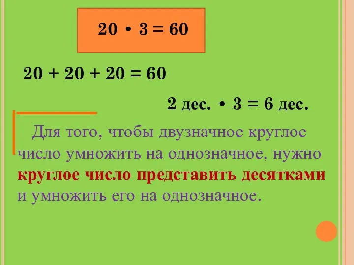 20 • 3 20 + 20 + 20 = 60