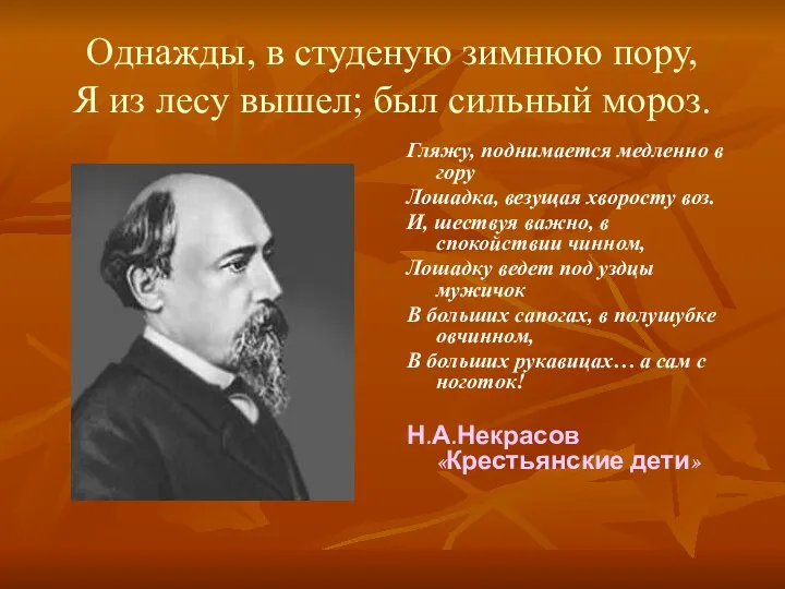 Однажды, в студеную зимнюю пору, Я из лесу вышел; был