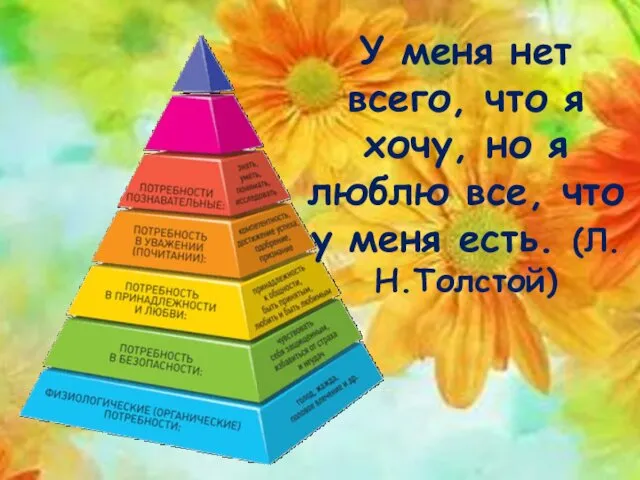 У меня нет всего, что я хочу, но я люблю все, что у меня есть. (Л.Н.Толстой)