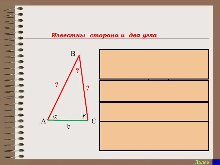 Памятка по решению треугольников Далее Известны сторона и два угла