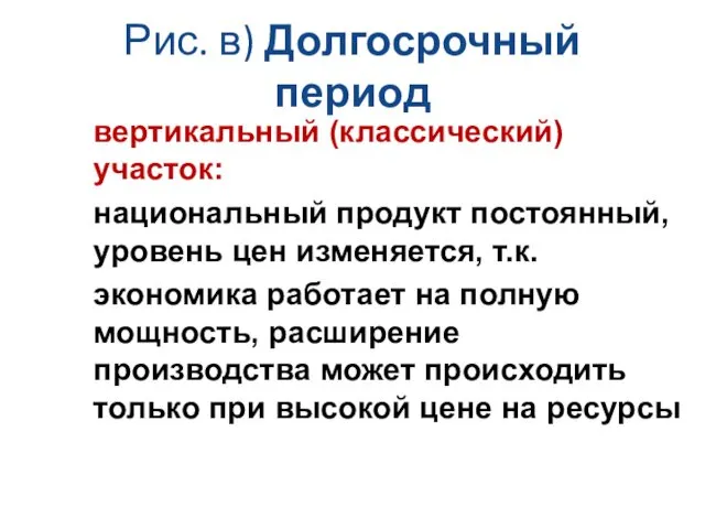 Рис. в) Долгосрочный период вертикальный (классический) участок: национальный продукт постоянный,