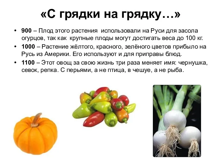 «С грядки на грядку…» 900 – Плод этого растения использовали на Руси для