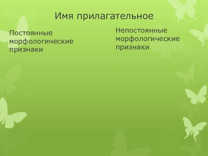 Имя прилагательное Постоянные морфологические признаки Непостоянные морфологические признаки