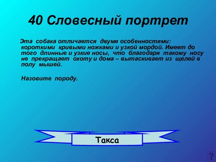 40 Словесный портрет Эта собака отличается двумя особенностями: короткими кривыми